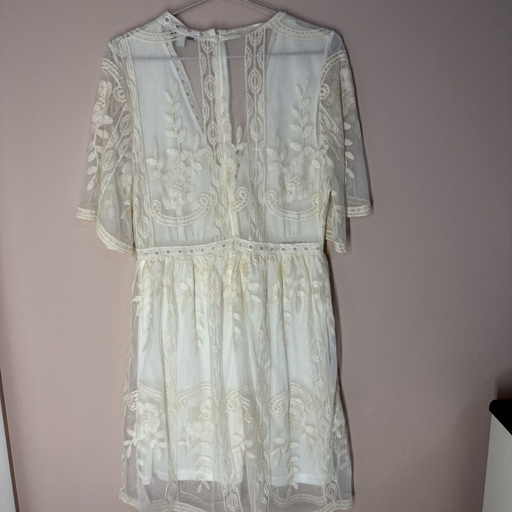 Haute Monde Lace Dress Boho Medium Embroidered V Neck Short Sleeve Cream Ivory - Picture 9 of 16